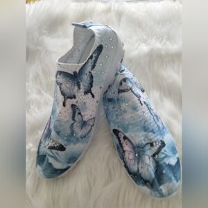 NWOT Whimsical Butterfly Slip-On Shoes – Artful Comfort with a Sparkling Twist